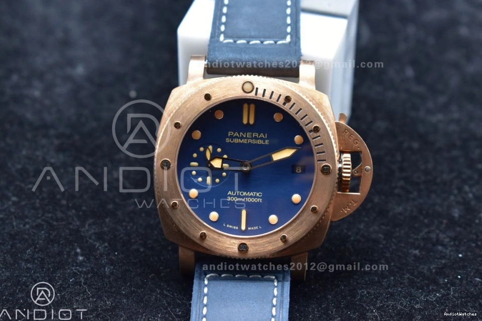 974 Blue Strap Bronzo P.900 Best Breathable Calfskin on PAM1074 VSF W Dial Blue Clone Edition 1:1 0112